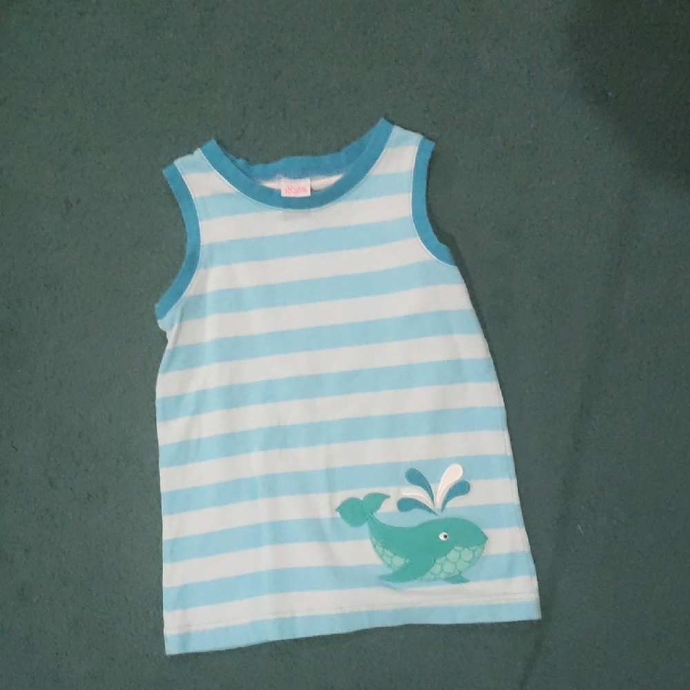 Ricrac And Ruffles Approximately Size 4t Kids Blue & White Striped Whale Tank